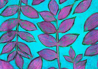 Ash leaves print blue