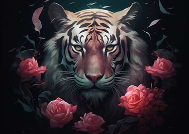 Tiger and roses