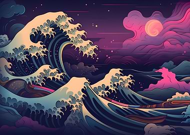 Night Flashes Great Wave