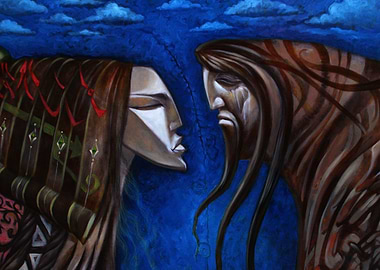 Faces of man and woman