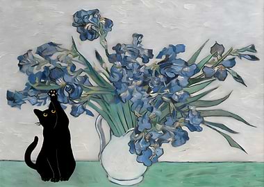 Cat Van Gogh Irises