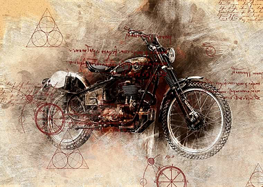 Old Art Style Motorcycle 9