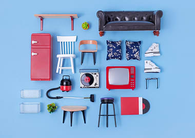 Dollhouse Blue Living Room