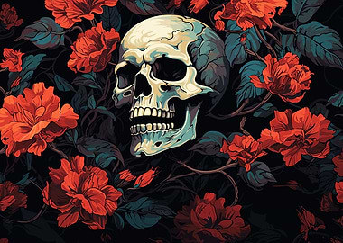 skull with roses