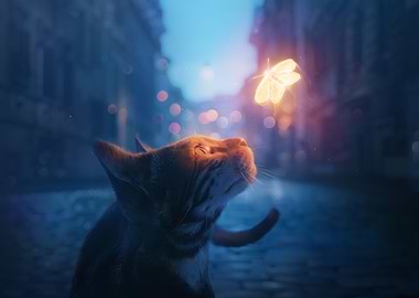 Cat meets butterfly