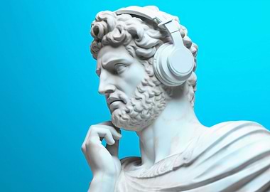 Statue wearing headphones