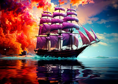 Fantasy ship on the ocean