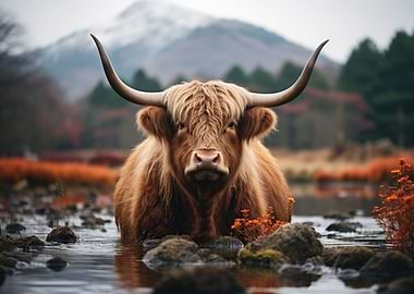 Highland Cow In a river