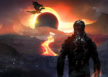 Astronaut dragon lava