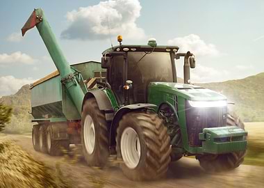 Tractor Driving on a Farm