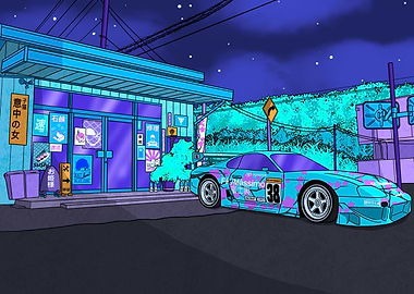 Japan Gas Station at Night