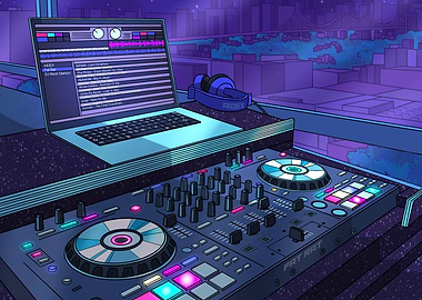 DJ Table at Night