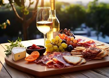 Snack and wine for kitchen