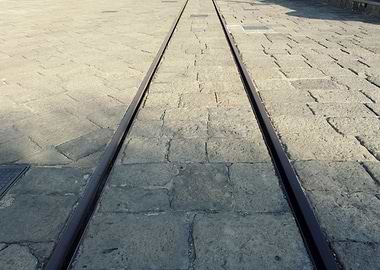 Rails on stone road horizo
