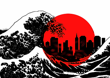 Red moon Great Wave