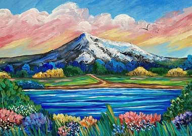 Mountain Lake Flowers Land