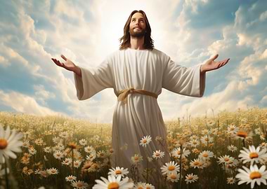 jesus in a field of daisie