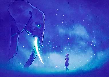 Woman and Giant Elephant