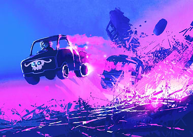 Man in skull mask driving