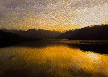 Lake sunset explosion