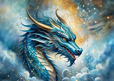 Blue dragon in clouds