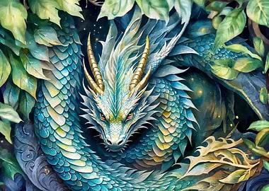 Blue dragon in leaves