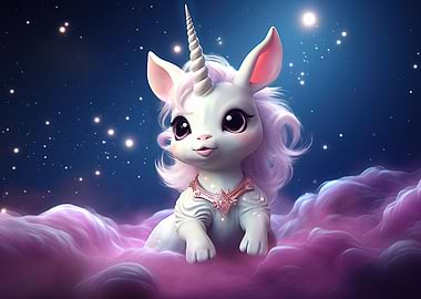 Girly Unicorn In Clouds