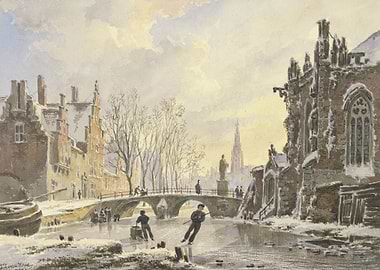 Ice skaters on a canal