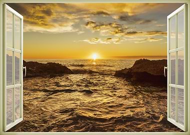 Window view sunset beach