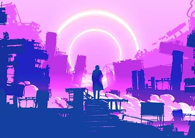 Man in Dystopian City