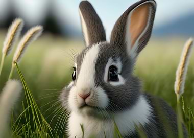 Rabbit Cub In The Grass