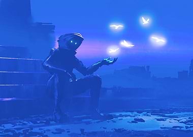 Man with Birds Cyberpunk