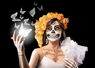 La Catrina and butterflies
