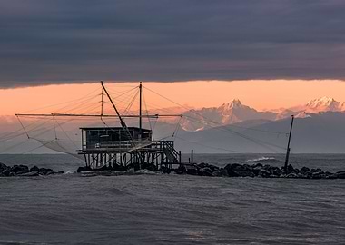 Fishing house at sea