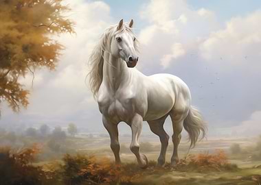 Standing white horse