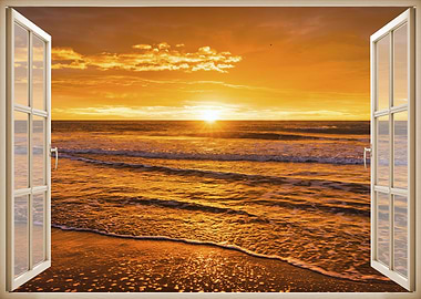 Window view beach sunset