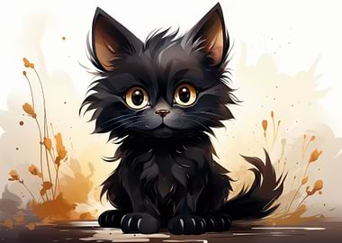 Cute Black Cat Watercolor