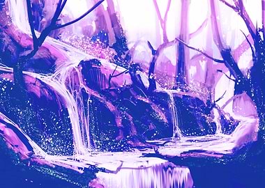 Waterfall Forest Cyberpunk