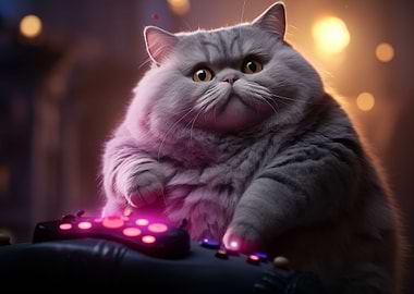 Fat Cat Playing Video Game