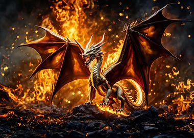 Golden Dragon in Fire