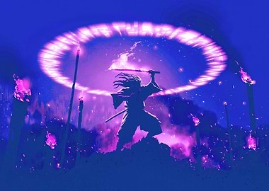 Samurai with Fire Sword