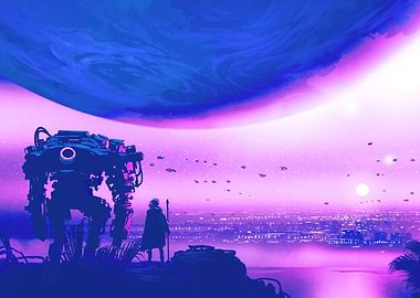 Man and Robot Cyberpunk