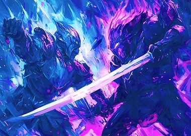 Knight Fighting Cyborg