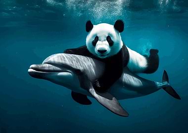 PANDA AND DOLPHIN SWIMMING