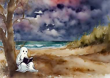 Ghost Reading A Book Beach