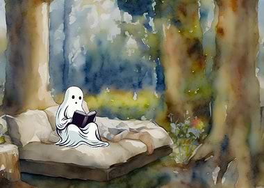 Ghost Reads A Book Forest
