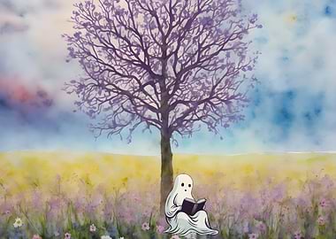 Ghost Reading A Book Tree