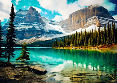 Mountains at lake nature