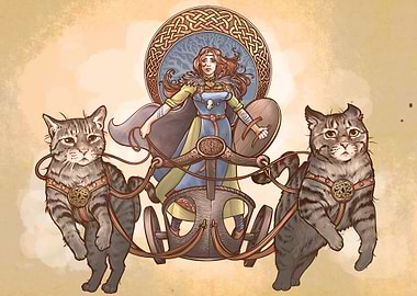 Freya on her Cat Chariot