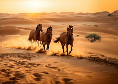 Horses Running in Desert